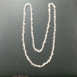 Pastel Pink Rose Quartz Gemstone Chip Long Strand Statement Necklace